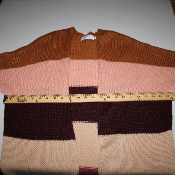 Petal Pup Sz S Camel Burgundy Striped Multicolor Acrylic Wool Knit Wrap Sweater - Picture 12 of 14